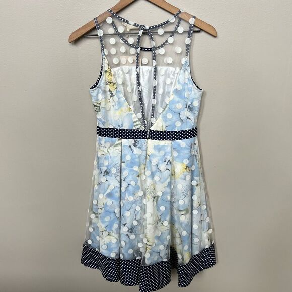 RYU Anthropologie Tulle Fit and Flare Floral Dress Mesh Polka Dot Overlay NWT - Picture 5 of 13